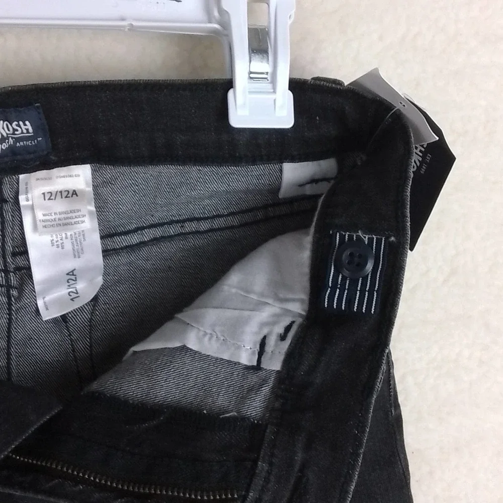 Oshkosh Jean Shorts Boys Size 12 in Faded Black w/ Distressing, Adjustable Waist